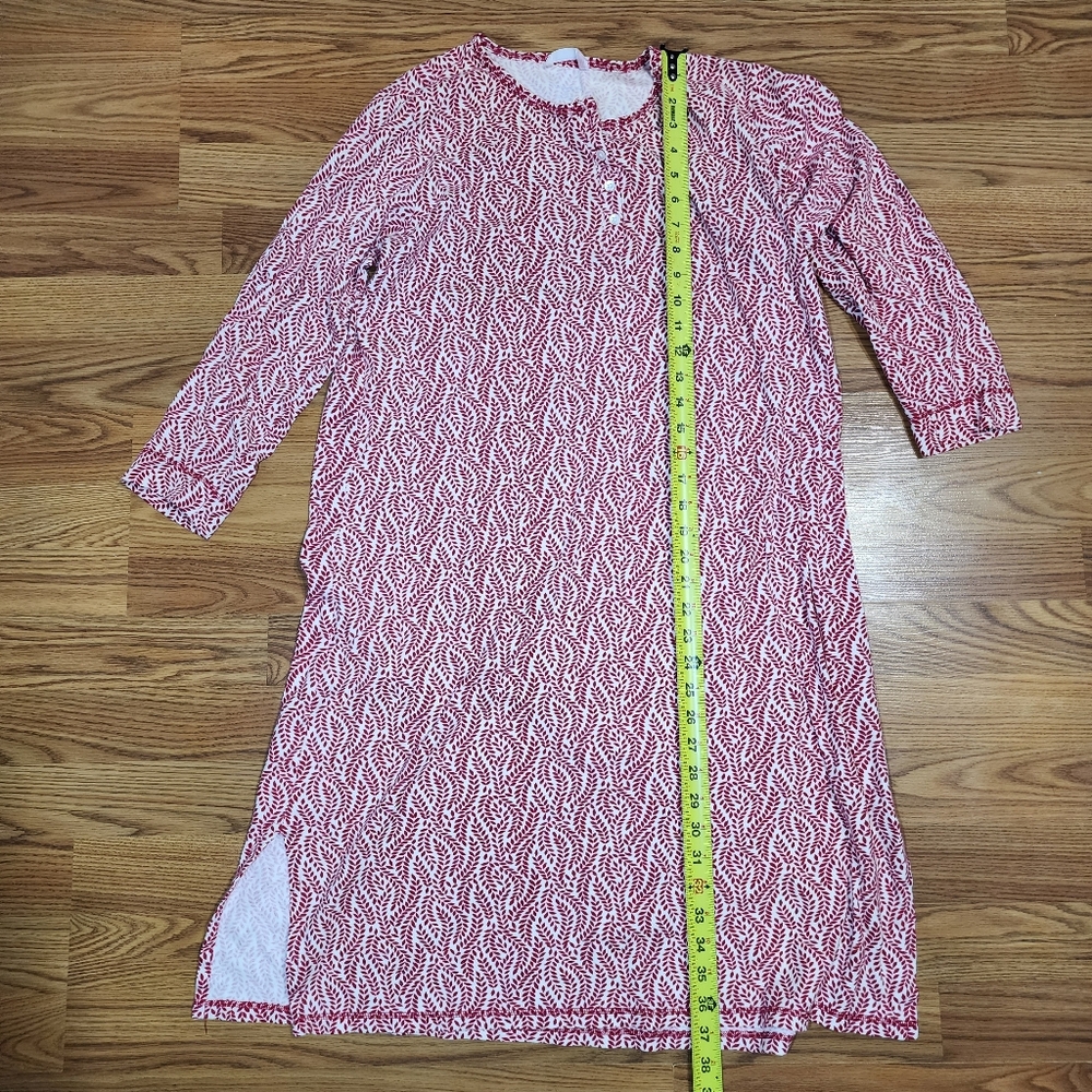 Lands End Women Pajama Dress M Red White Round Neck Pullover Long Sleeve Sleep - Picture 7 of 10